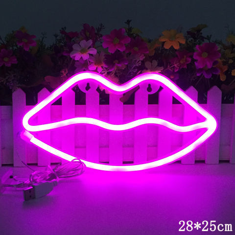 LED Neon Sign Night Light – Lips (Pink)