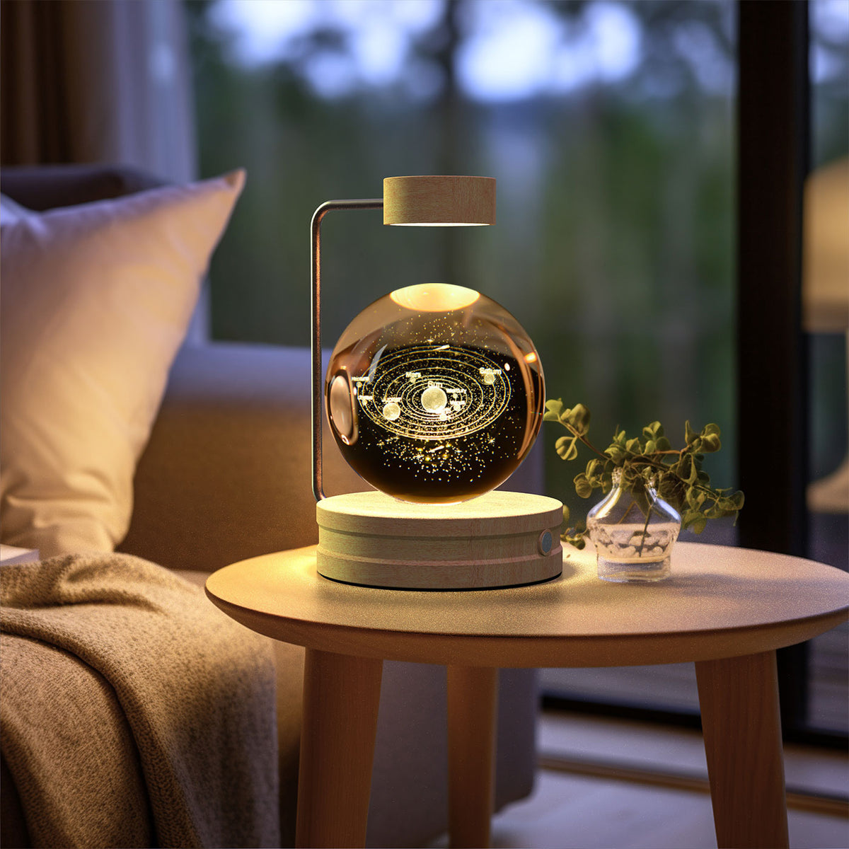 3D Crystal Ball Night Light – Solar System, Light Wood