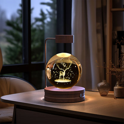 3D Crystal Ball Night Light – Deer, Dark Wood