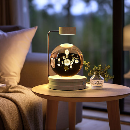 3D Crystal Ball Night Light – Astronauts, Light Wood