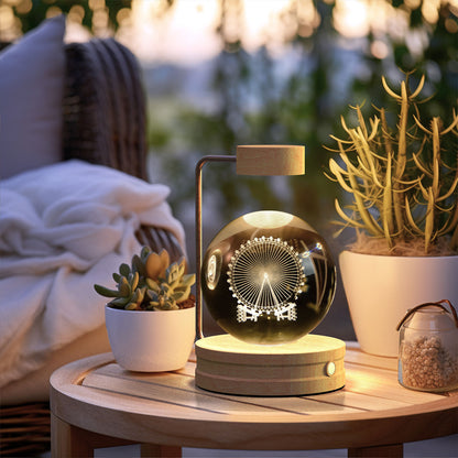 3D Crystal Ball Night Light – Ferris Wheel, Light Wood