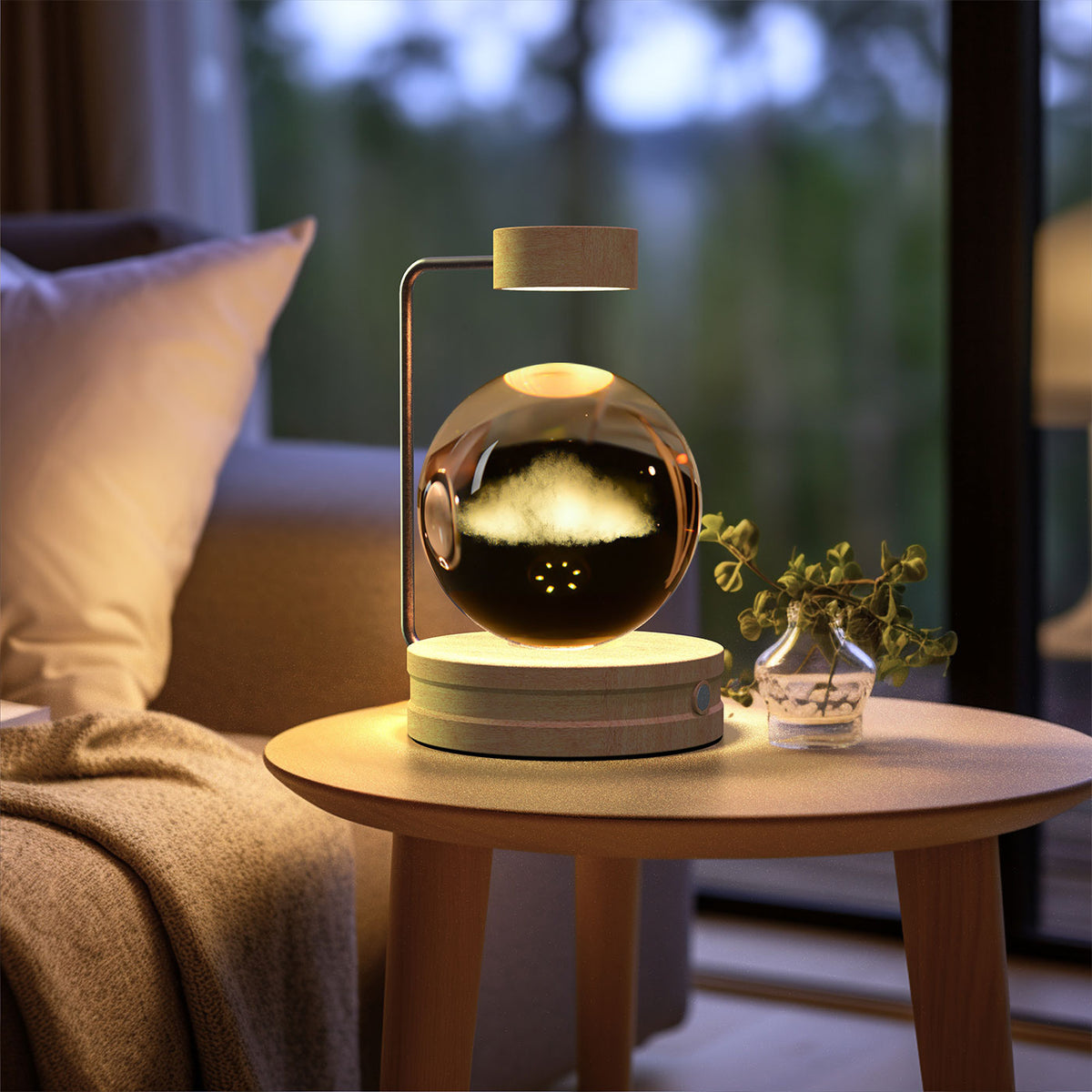 3D Crystal Ball Night Light – Clouds, Light Wood