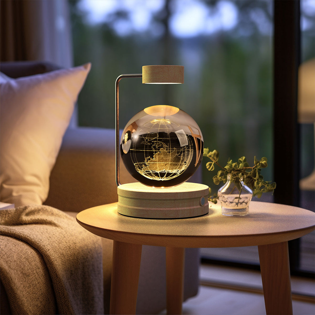 3D Crystal Ball Night Light – Earth, Light Wood