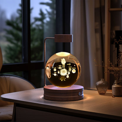 3D Crystal Ball Night Light – Astronauts, Dark Wood