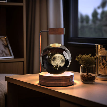3D Crystal Ball Night Light – Dandelions, Dark Wood