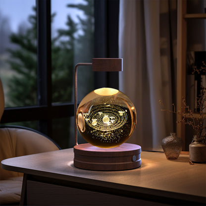 3D Crystal Ball Night Light – Solar System, Dark Wood
