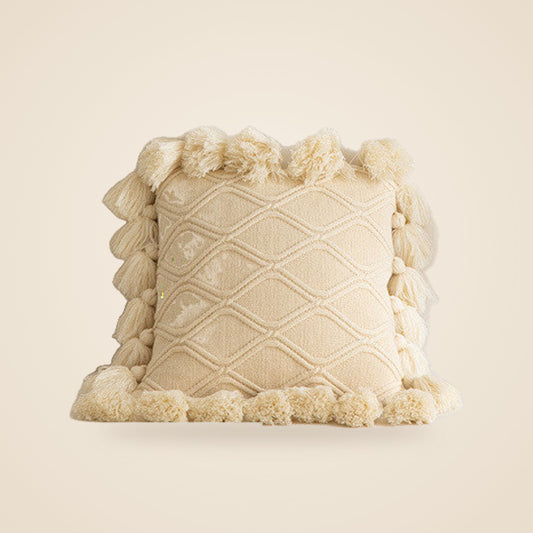 Knitted Pom-Pom Pillow - Beige