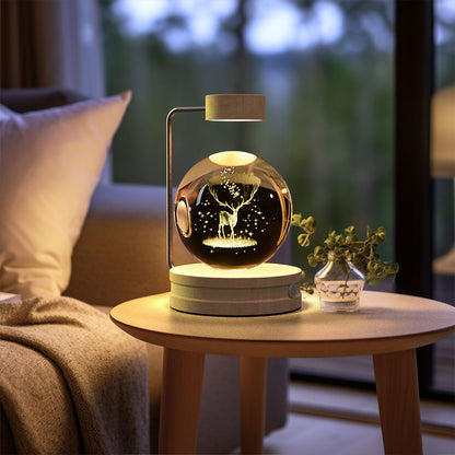 3D Crystal Ball Night Light – Deer, Light Wood