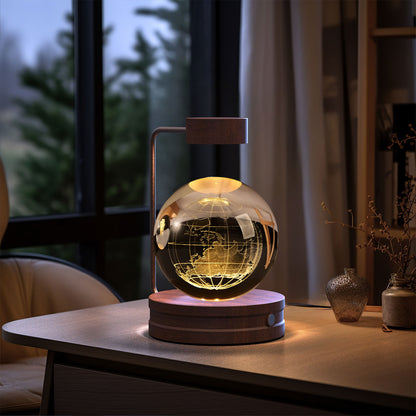 3D Crystal Ball Night Light – Earth, Dark Wood