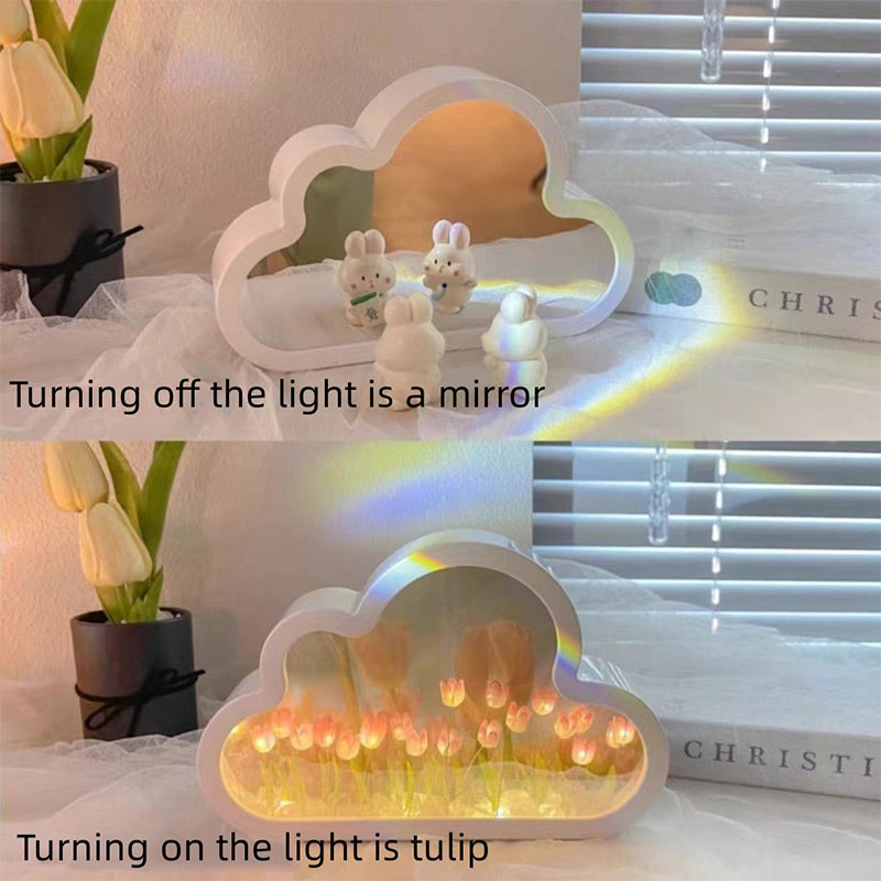 DIY Cloud Tulip Mirror Light – mirror when off, tulips when on
